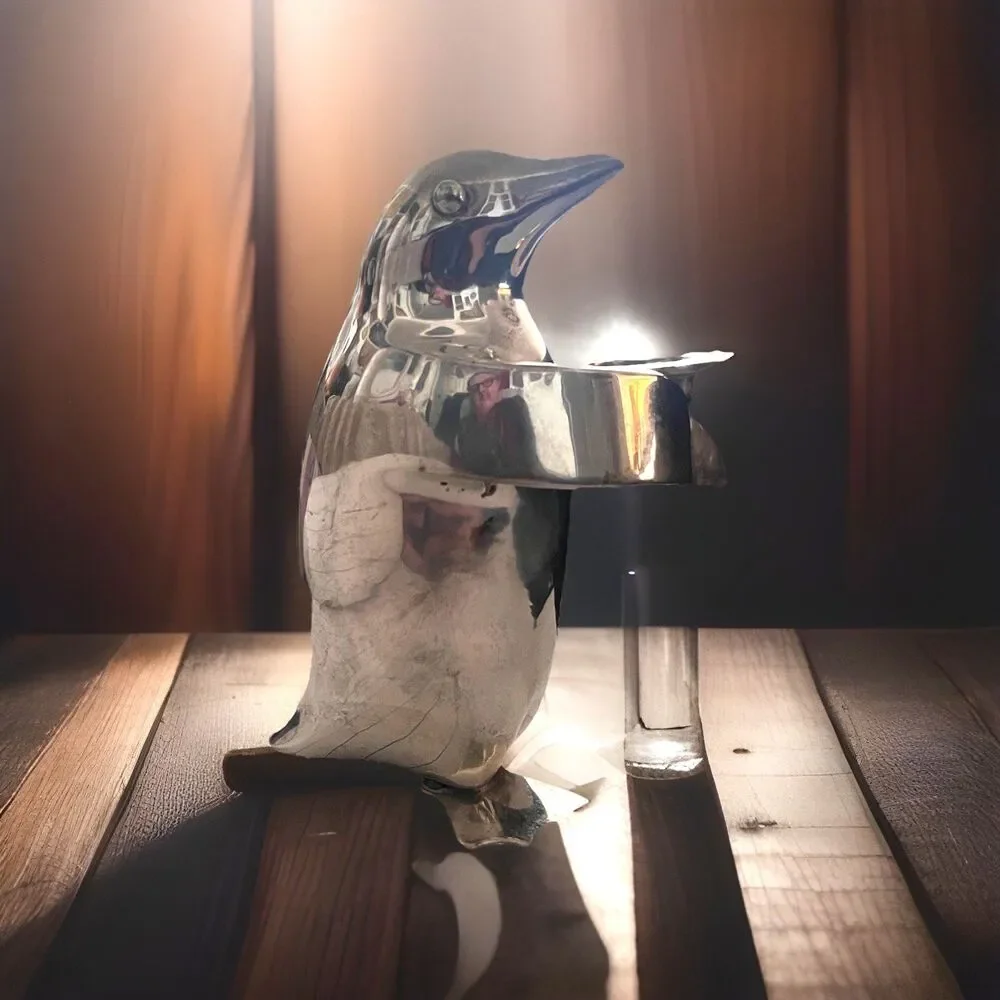 Restoration Hardware Penguin Silver Plated Candle Holder Winter Display Decor